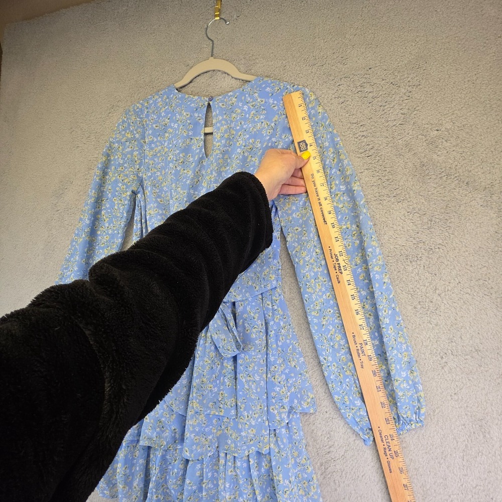 Japna Dress Womens S Blue Tiered Floral Boho Coastal Milkmaid Cottagecore Dainty - Picture 14 of 16